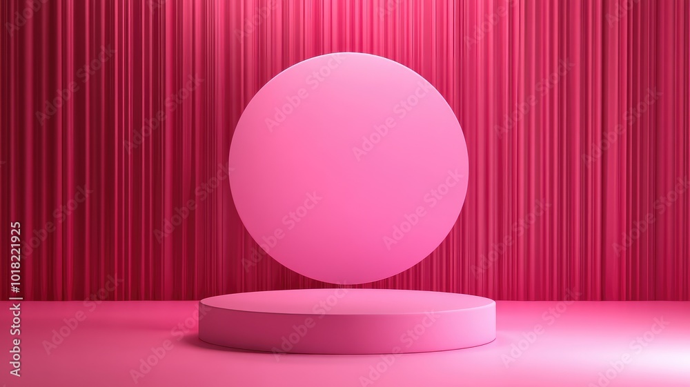 Pink Cylindrical Platform and Circle with Red Striped Curtain Background Pink Cylindrical Platform and Circle with Red Striped Curtain Background