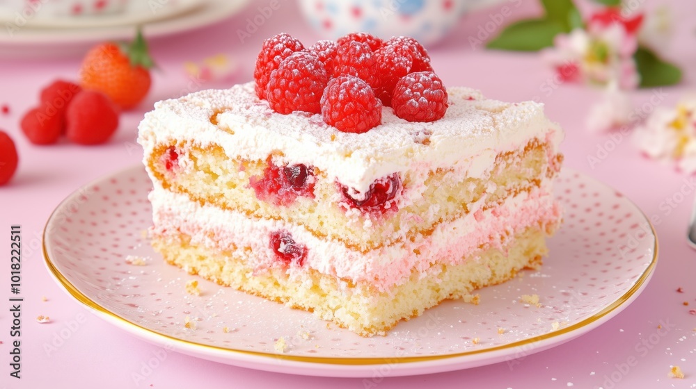 Berry cream cake delight on pink background for culinary art and dessert design Berry cream cake delight on pink background for culinary art and dessert design