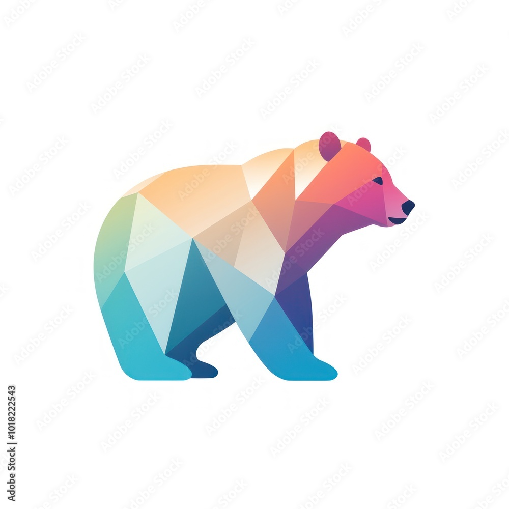 Fototapeta premium Colorful Gradient Polar Bear on White Background, Illustration. Modern Abstract Animal Artwork