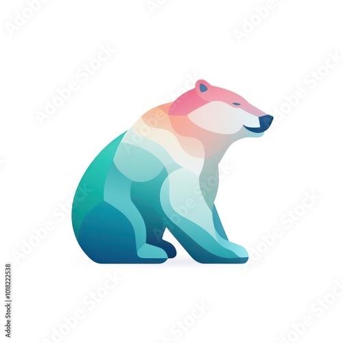 Colorful Gradient Polar Bear on White Background, Illustration. Modern Abstract Animal Artwork