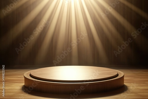 Wooden Platform with Light Rays Shining Down