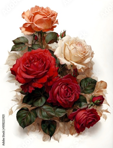 bouquet of roses on white background