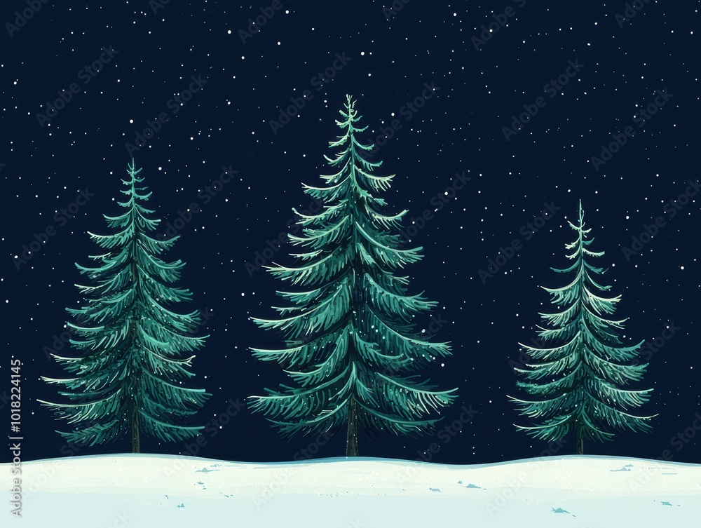 Obraz premium Winter Panorama with Snowy Christmas Trees