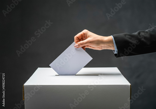 Person voting by ballot: symbol of democratic participation and civic engagement photo