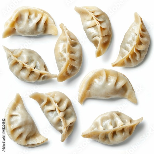 Raw Dumplings Set Isolated, Uncooked Ravioli, Gyoza, Dim Sum, Jiaozi, Pelmeni, Momo, Tortellini photo