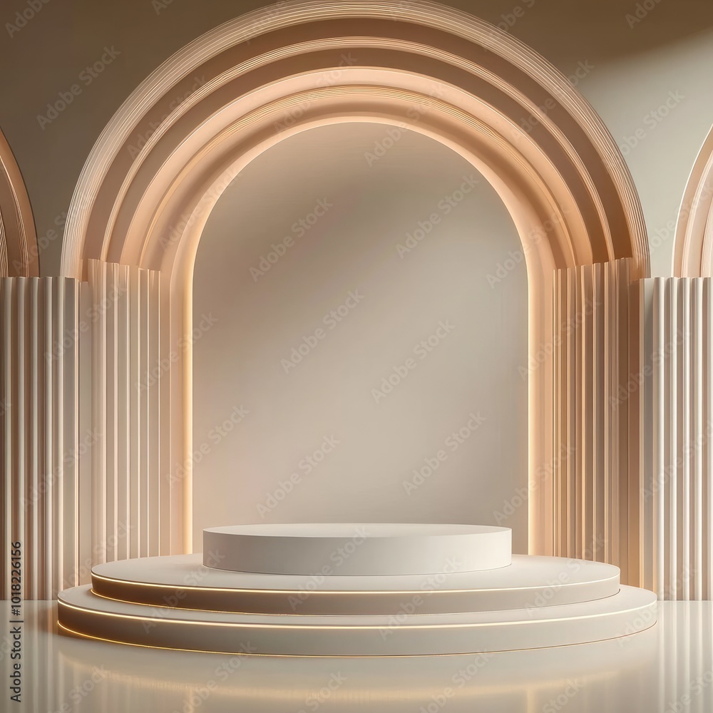 Circular Platform with Arches and Columns in a Beige Room Circular Platform with Arches and Columns in a Beige Room