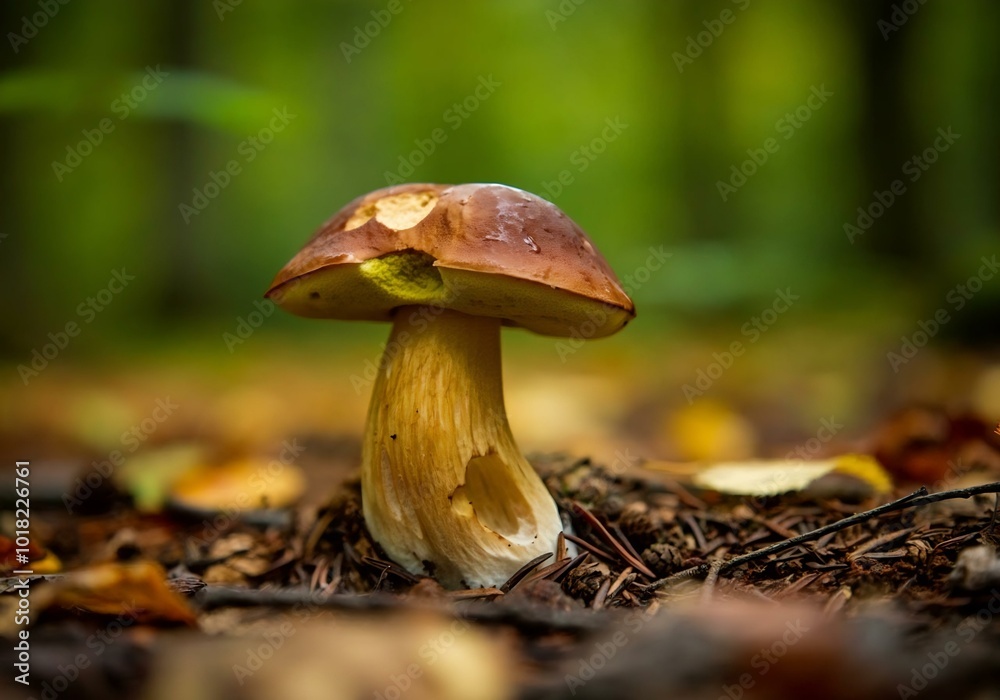 Fototapeta premium Macro shot of an edible mushroom, boletus in the forest