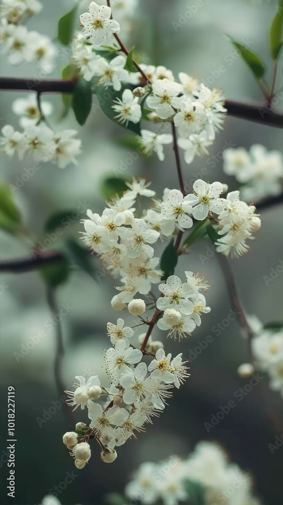 Delicate White Blossoms Adorn Branches in Springtime Tranquility