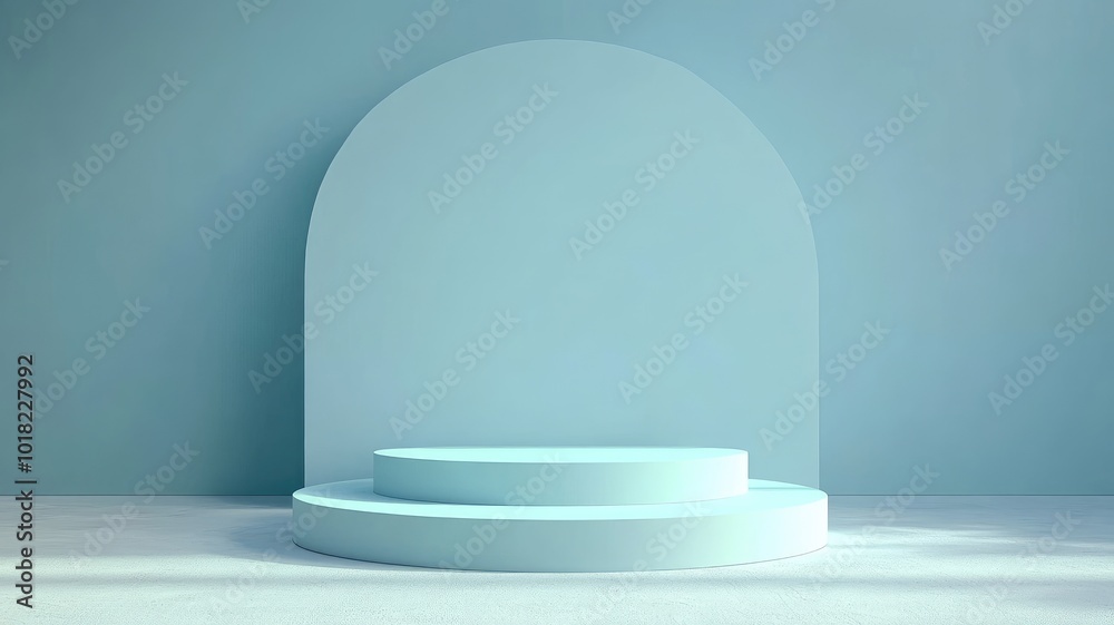 Two-Tiered Cylindrical Pedestal Against a Light Blue Arch Two-Tiered Cylindrical Pedestal Against a Light Blue Arch