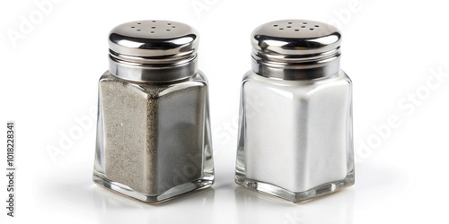 Minimalist salt and pepper shakers isolated on white background photo