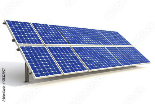 A solar panel is shown in full view with a white background