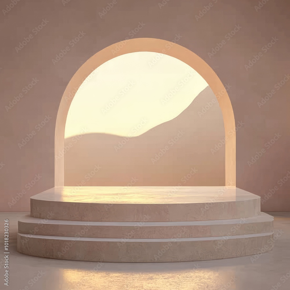 Minimalist Stone Platform with Archway and Sunset View Minimalist Stone Platform with Archway and Sunset View