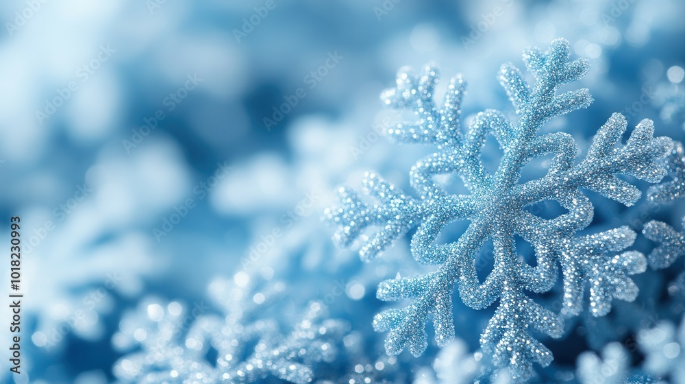A delicate snowflake rests on a soft, shimmering blue surface, showcasing intricate patterns. A delicate snowflake rests on a soft, shimmering blue surface, showcasing intricate patterns.