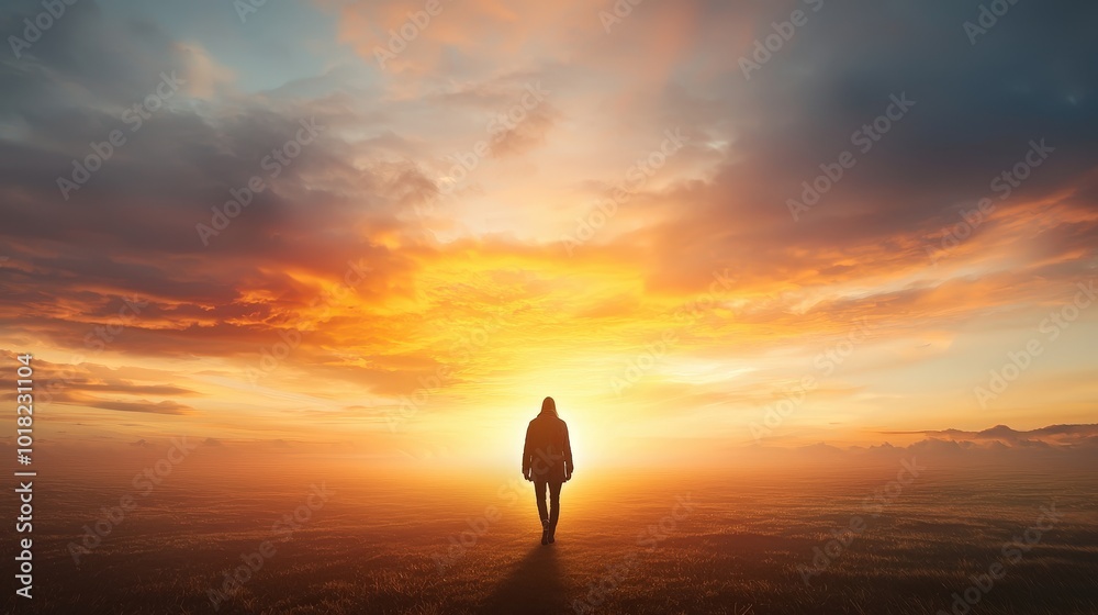custom made wallpaper toronto digitalA person walking towards a glowing sunrise, symbolizing the dawn of a positive day.