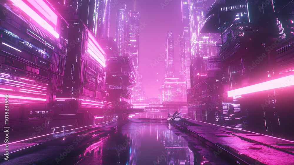 Mesmerizing neon street view showcasing a vibrant city at night Mesmerizing neon street view showcasing a vibrant city at night