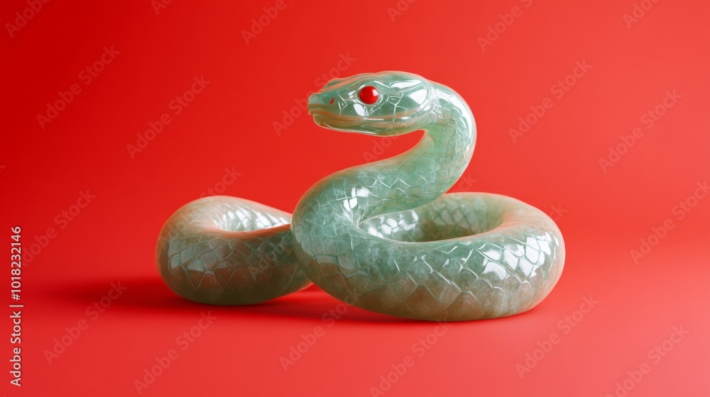 Jade Serpent with Red Eyes on a Red Background Jade Serpent with Red Eyes on a Red Background