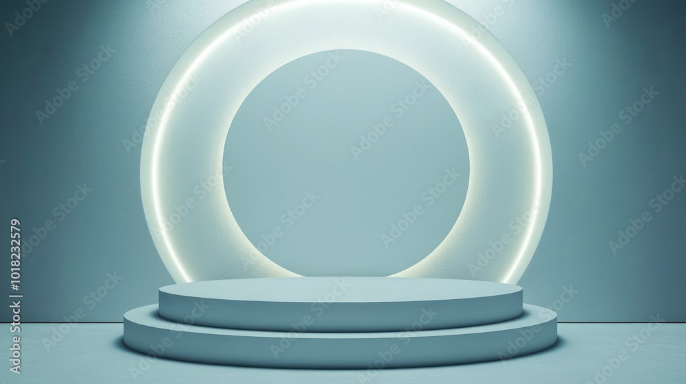 A Blue Circular Podium with a Luminous Ring A Blue Circular Podium with a Luminous Ring