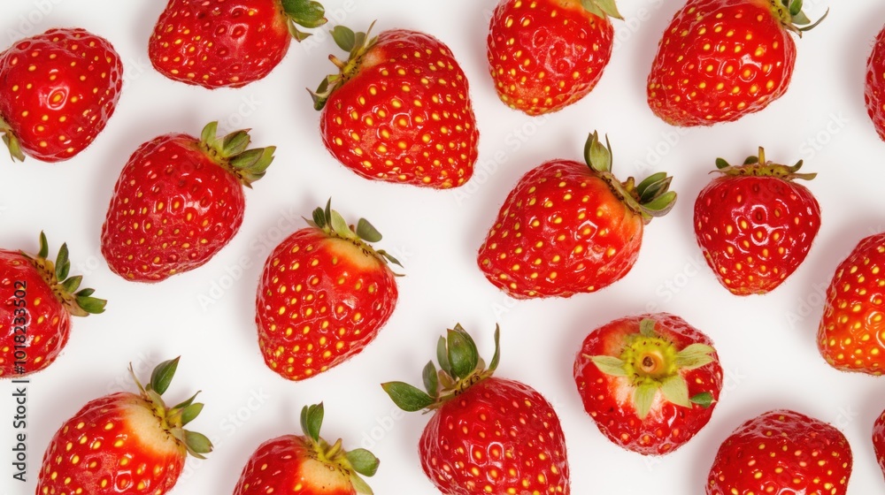 Fresh spring strawberries flat lay for culinary and design projects