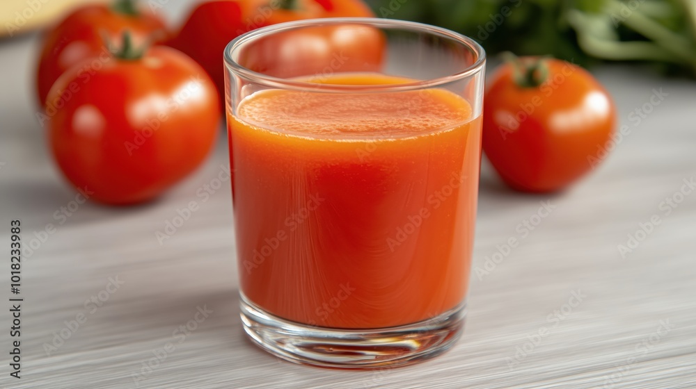 Fresh tomato juice and ripe tomatoes on rustic wooden table – ideal for healthy living & culinary design Fresh tomato juice and ripe tomatoes on rustic wooden table – ideal for healthy living & culinary design