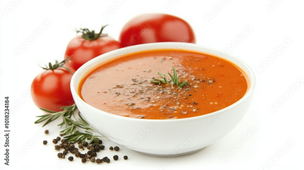 Fresh tomato soup with herbs and spices for culinary design Fresh tomato soup with herbs and spices for culinary design