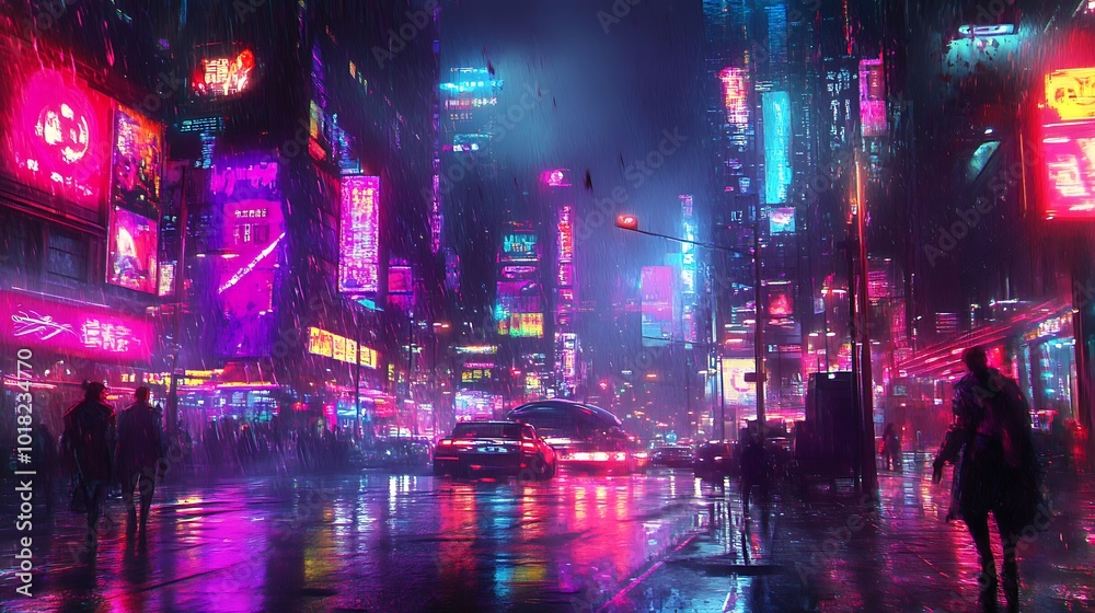 Naklejka premium Mysterious silhouette navigating through high-tech neon data center