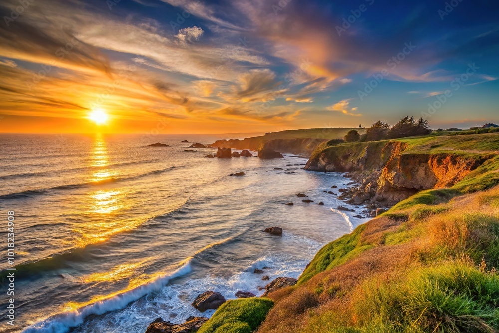 Obraz premium Minimalist sunset on the coast at Sea Ranch in Northern California
