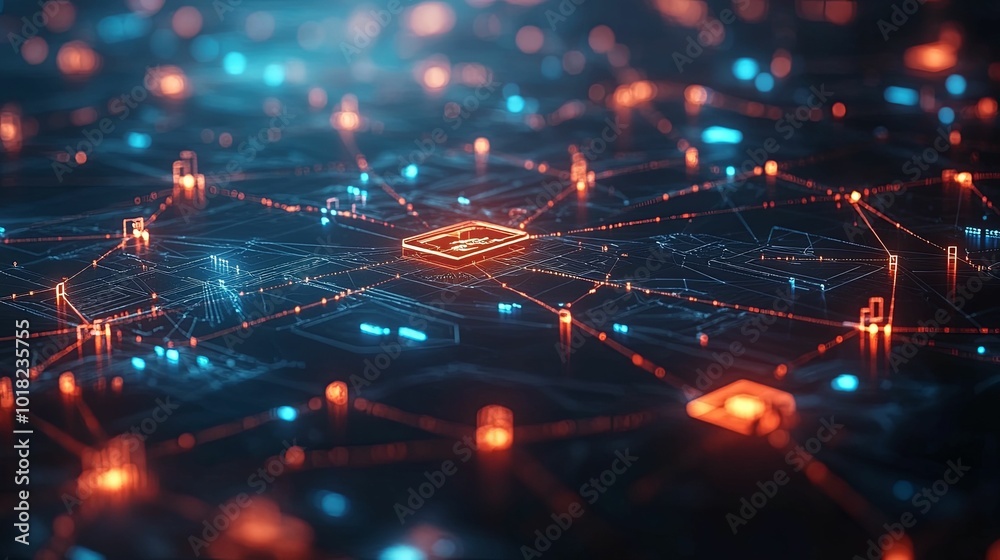 Fototapeta premium Abstract Network with Glowing Nodes and Lines