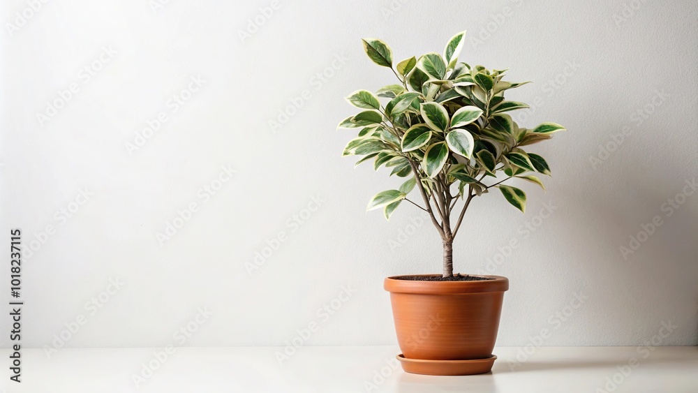 Minimalist Variegated Ficus Variegata plant isolated on white background Minimalist Variegated Ficus Variegata plant isolated on white background