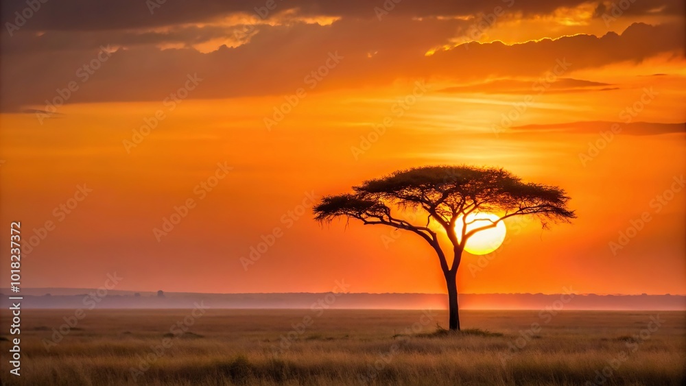 Minimalist view of Serengeti sunset with serene African twilight Minimalist view of Serengeti sunset with serene African twilight
