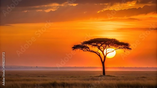 Minimalist view of Serengeti sunset with serene African twilight