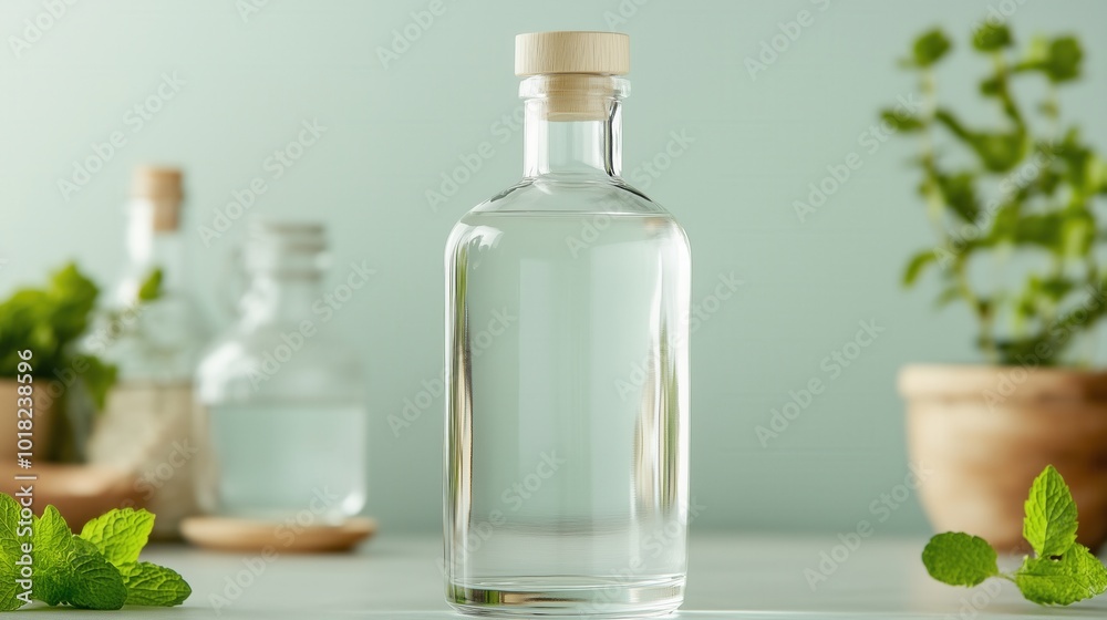 Minimalist vodka bottle on mint background for beverage marketing and design Minimalist vodka bottle on mint background for beverage marketing and design