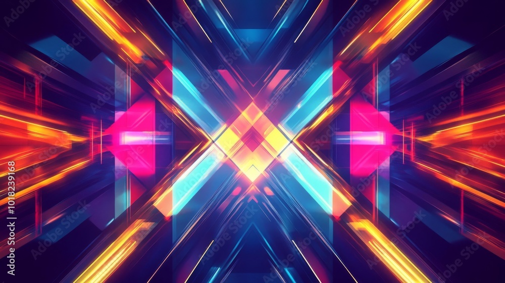 Abstract Colorful Geometric Pattern with Glowing Lines Abstract Colorful Geometric Pattern with Glowing Lines