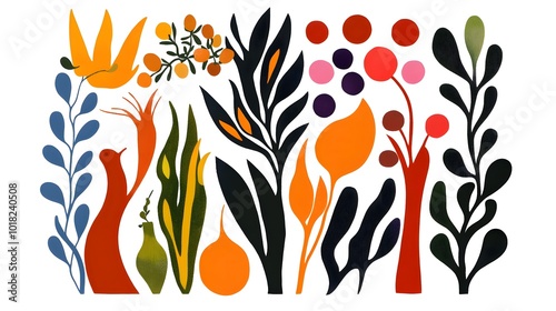 Abstract Floral Design with Bird  Leaves  and Circles