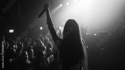 Singer on Stage in Black and White