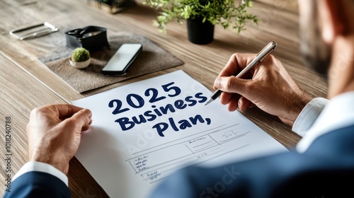 A business leader writing goals on a paper titled 