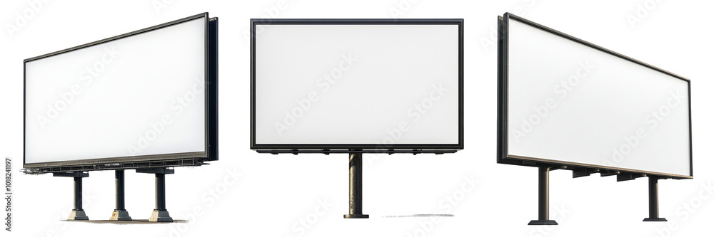 Large blank billboard signage stand isolated on transparent PNG background image perfect for outdoor advertisement mockups or marketing presentations Large blank billboard signage stand isolated on transparent PNG background image perfect for outdoor advertisement mockups or marketing presentations
