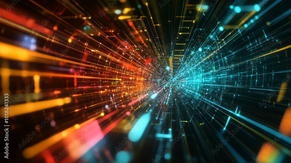 Abstract Tunnel of Colorful Light Streaks and Glowing Particles Abstract Tunnel of Colorful Light Streaks and Glowing Particles