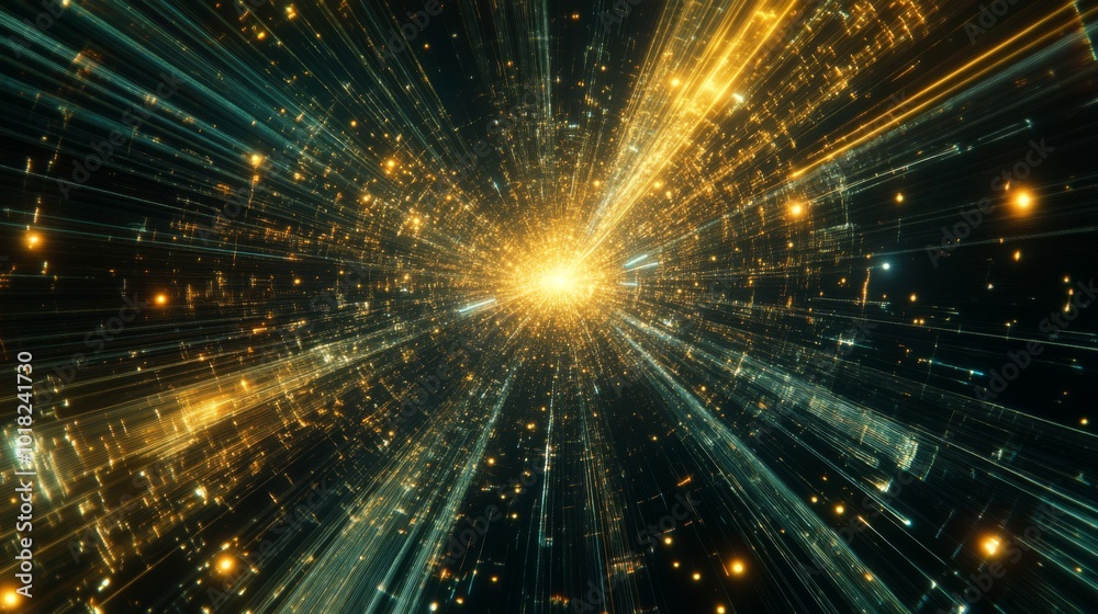 Naklejka premium Abstract digital background with glowing lines and particles