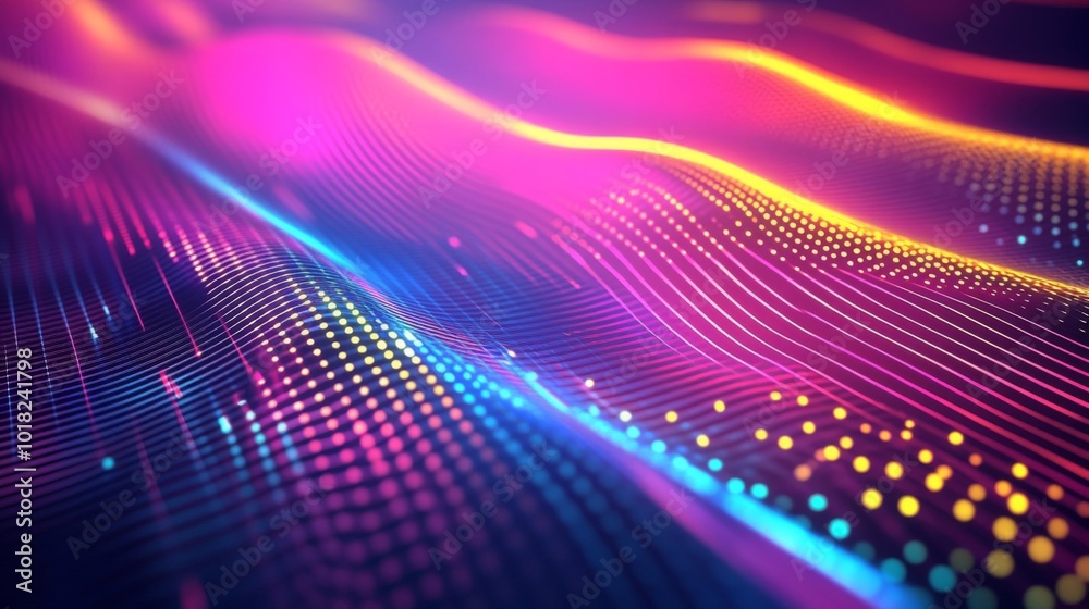 Abstract Wave Pattern with Neon Lights and Dots Abstract Wave Pattern with Neon Lights and Dots