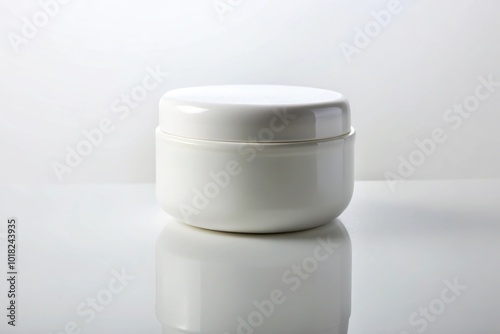 Minimalist white cream jar on smooth surface