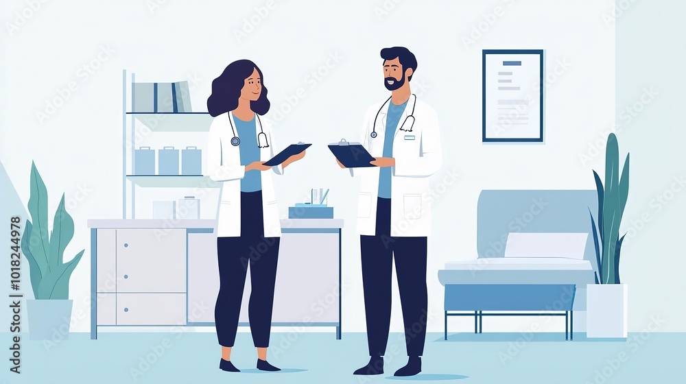 healthcare professionals discussing patient records in a modern medical office setting during the daytime healthcare professionals discussing patient records in a modern medical office setting during the daytime