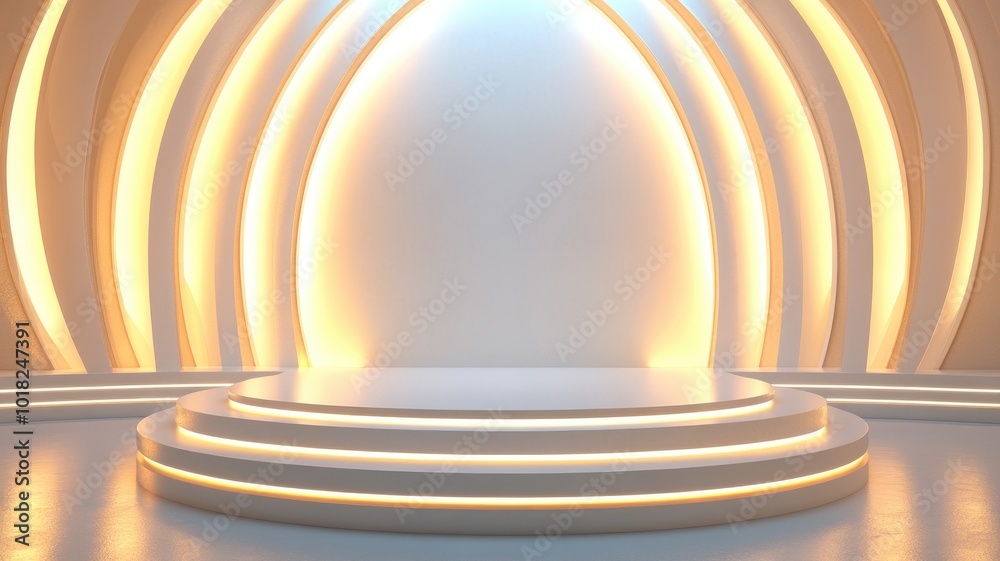 Fototapeta premium Illuminated Circular Platform with Arched Backdrop