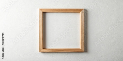 Minimalist wooden frame on white wall with copy space, symmetrical design