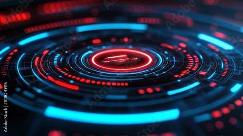 Wallpaper Mural Abstract digital interface with glowing circles and lines in red and blue colors. Torontodigital.ca