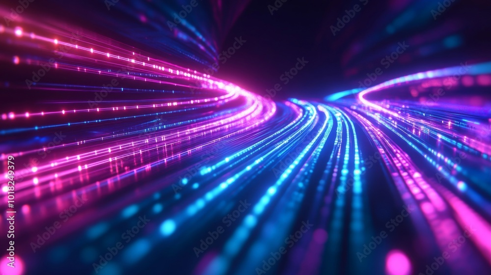 Abstract glowing lines forming a curved path in a dark space