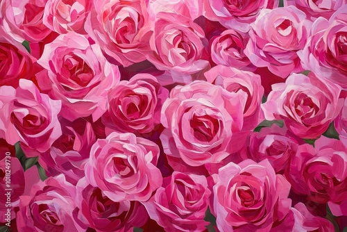 Bright pink roses layered together, with each petal contributing to a vibrant display bursting with energy and joy with generatife ai