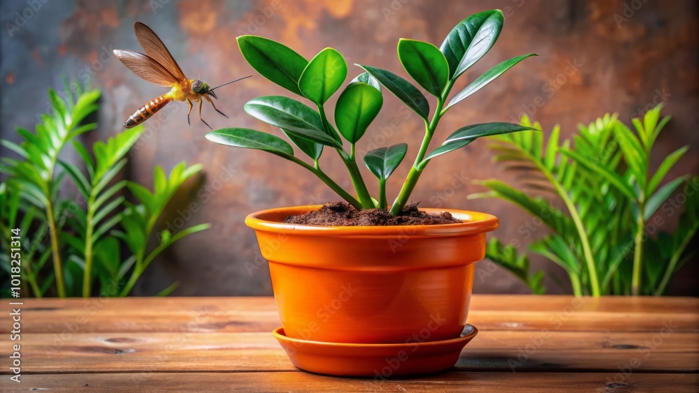 Obraz premium Zamioculcas Plant with Young Shoots in Decorative Orange Pot - Home Decor Inspiration