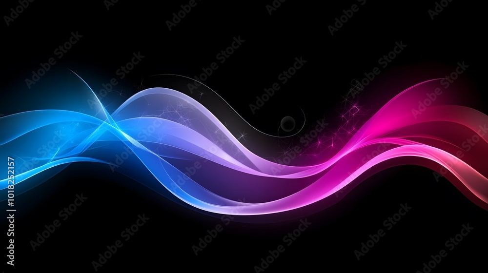 Obraz premium Abstract Blue and Pink Waves with Sparkles on Black Background