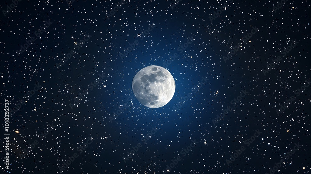 A serene full moon illuminating a calm lake at midnight. A serene full moon illuminating a calm lake at midnight.