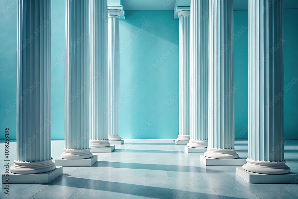 Minimalistic light blue background with stone pillars Minimalistic light blue background with stone pillars